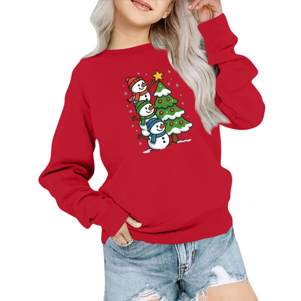 Kids' Fashion Loose-Fit Casual Long-Sleeve Christmas Print Oversized Crewneck Sweatshirt