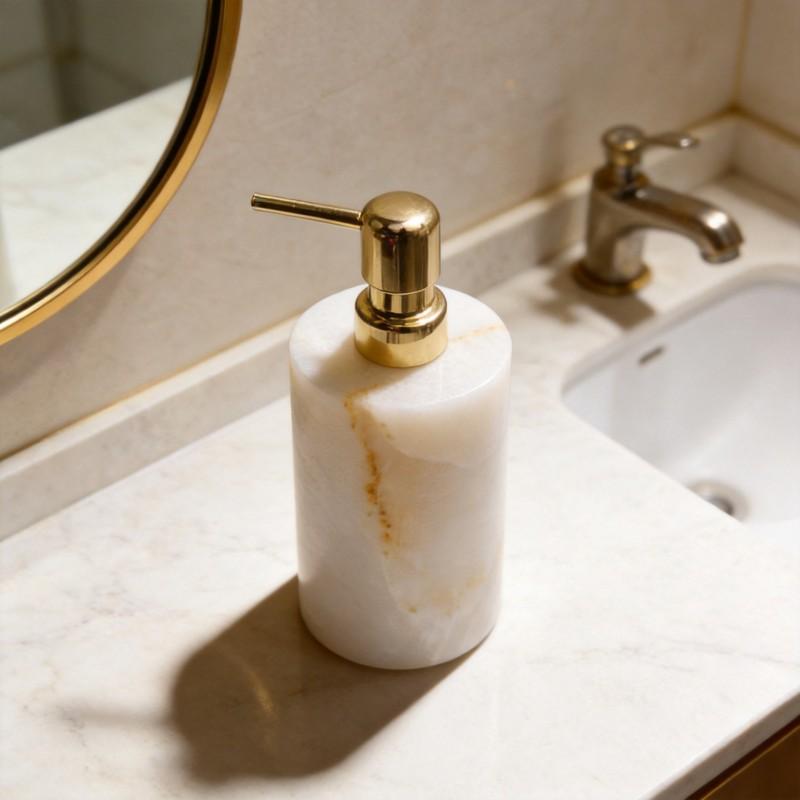 Ensemble de salle de bain en marbre Station de lavage de luxe à la française Ensemble de 5 pièces avec porte-savon Distributeur Plateau Pot à coton