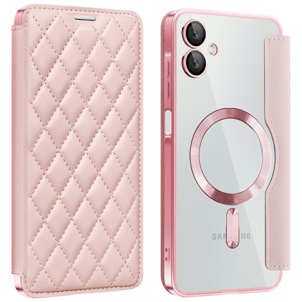 For Samsung Galaxy A06 4G Case Compatible with MagSafe Rhombus PU Leather Phone Cover