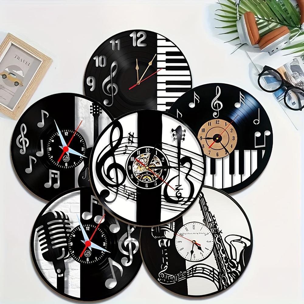 Set of 6 2D Musical Clock Wooden Coasters Non-Slip Heat ResistantTableRunner Home Office Cafe Bar Kitchen Restaurant Decoration
