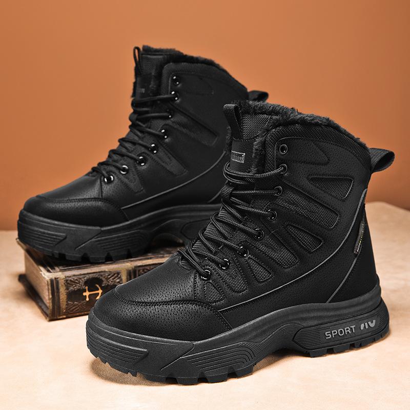Outdoor waterproof mountaineering tactical boots fleece warm outer wear non-slip snow boots high-top sports cotton shoes