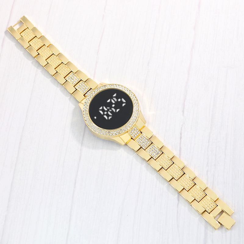 Korean Minimalist Diamond-Set LED Women's Steel Band Wristwatch - Casual Fashion Electronic Round Watch