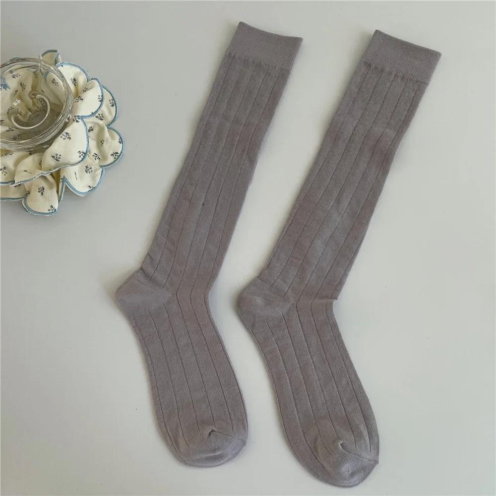 Solid Color Long Socks Stockings Women Cotton Thin Breathable Knee Socks JK Japanese Style Black White Gray Socks Women Stocking