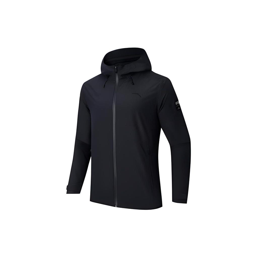 Anta Training Series Hooded Solid Color Zipper Design Waterproof Windproof Jacket Men Jacket Basic-Black 152417635-6