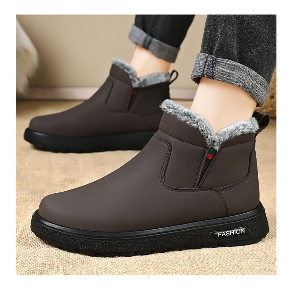 Men's Cotton Shoes with Thick Winter Plush Lining, One Foot Outdoor Anti Slip Snow Boots