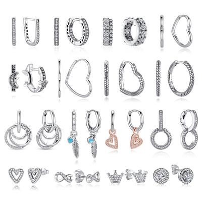 925 Sterling Silver Earrings Stud Hoop Crystal Earings For Women Rose Gold Crown Heart Infinity Bee Earing Jewelry