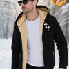 Men's Warm Fleece-Lined Hooded Jacket With Large Cross Inspirational Print-Casual Winter Outdoor Zip-Up Cardigan Winter Jacket