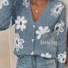 2024 Cute Floral Knit Cardigan Sweater Autumn Winter