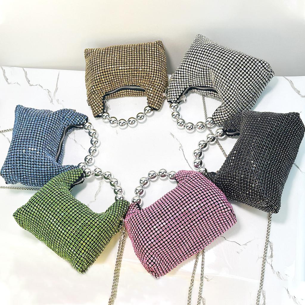 Full Diamond Shiny Ladies Handheld French Steel Ball Celebrity Dinner Bag Fashion Shoulder Bag