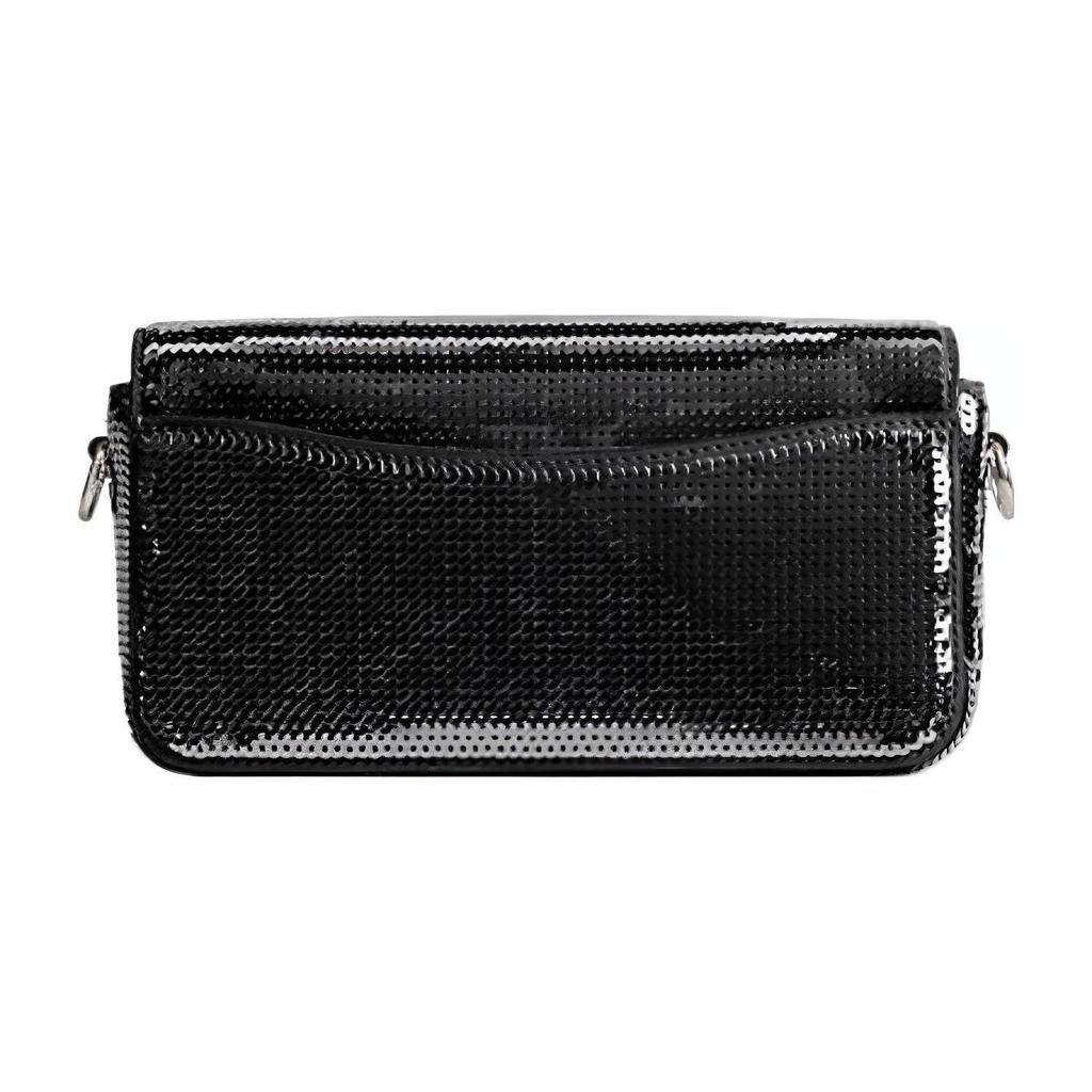 Coach Studio 20 Logo Sequin Leather Baguette Shoulder Bag Small Women Handbags Black CM428-LHBLK