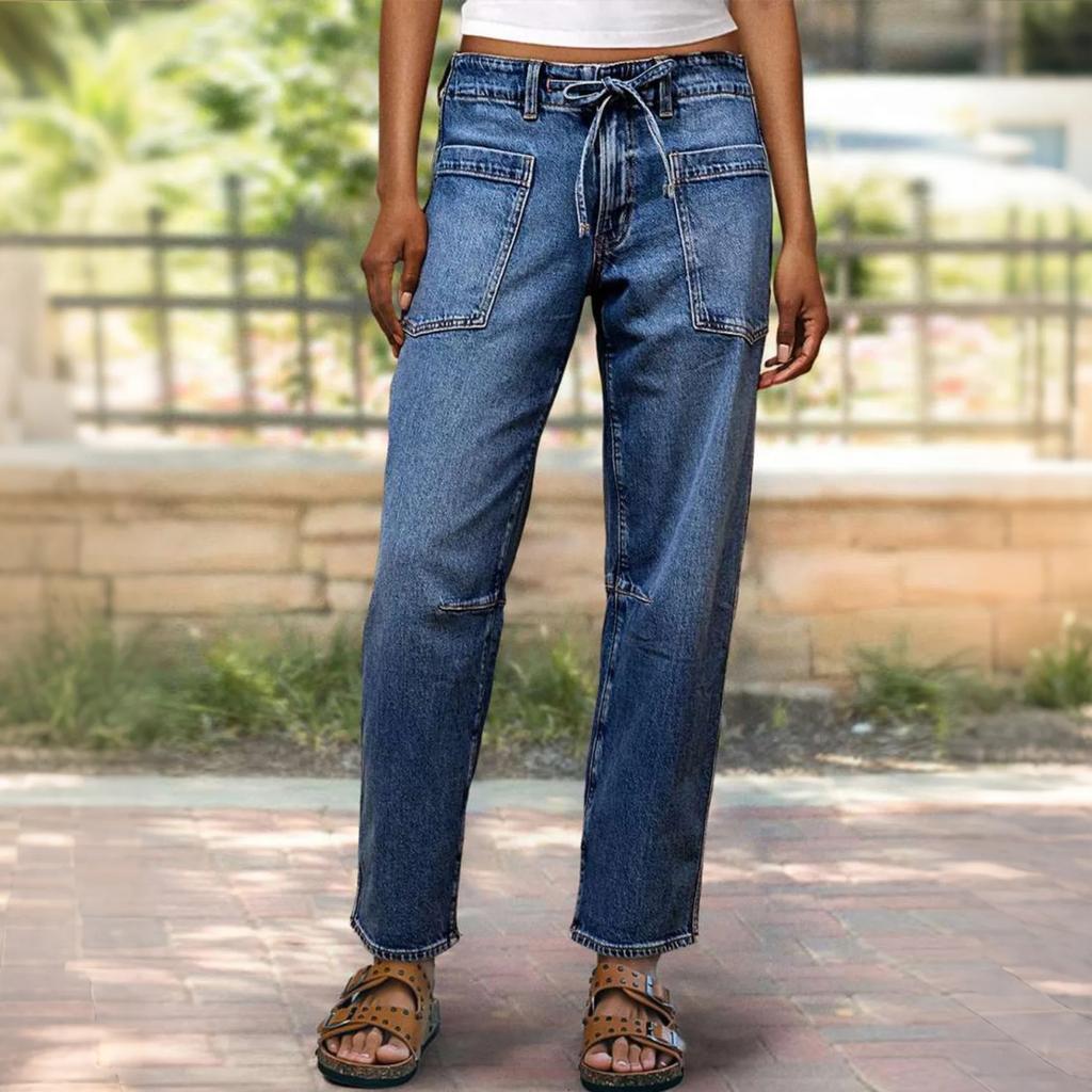 Women's High Waist Washed Women's Jeans Fashionable Versatile Straight Leg Pants