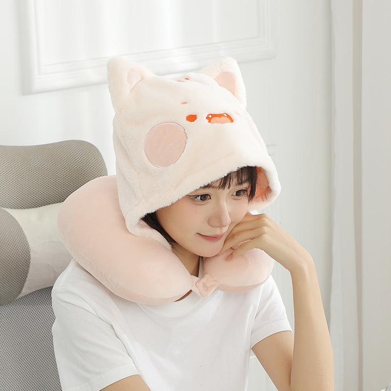 

Cute Hood Blackout Neck Pillow Travel Portable Neck Pillow Office Nap Neck Pillow Single neck pillow