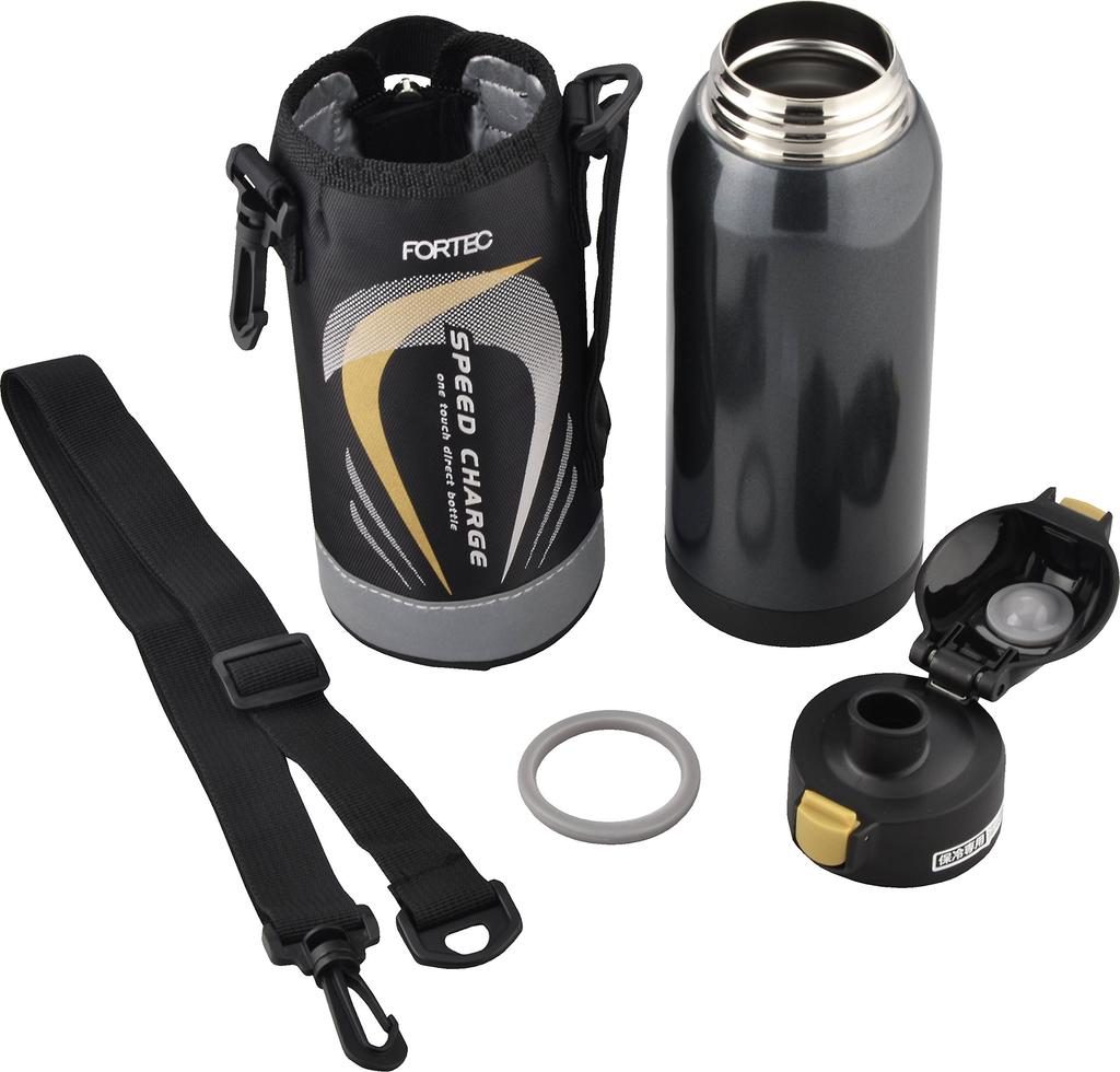 Wahei Freiz Sports Water Bottle, One-Touch Stopper Direct Bottle, Fortec Speed, 600ml, Black, Vacuum Insulated, Direct Drinking, Keeps Drinks Cold