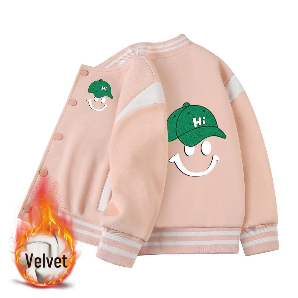 2026 Boys' Korean Style Velvet Baseball Jacket - Autumn/Winter Casual Top