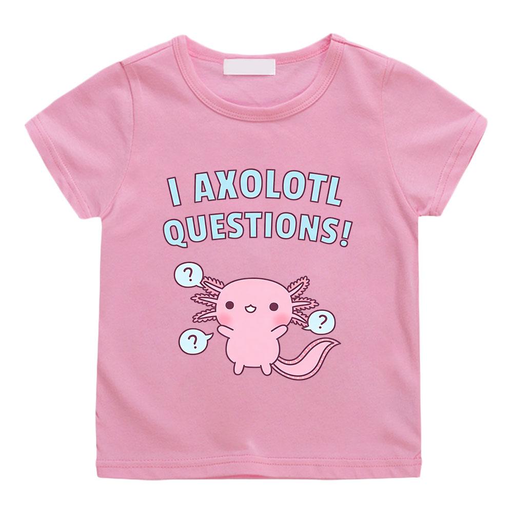 Rosa Axolotl Kinder T-Shirts 100% Baumwolle Lustiger Cartoon Aufdruck Kurzarm Jungen Mädchen T-Shirts Sommer Freizeit Rundhals T-Shirt