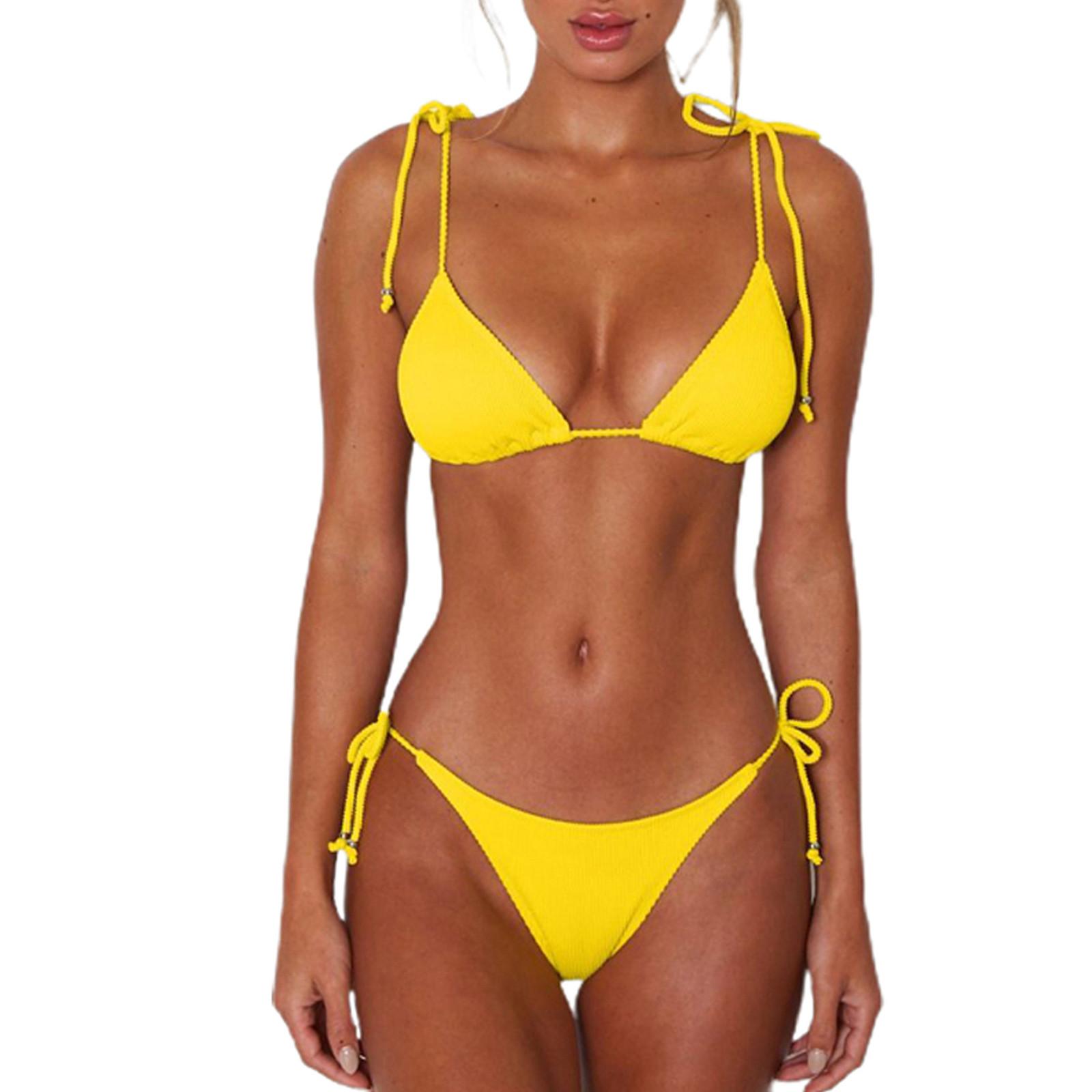 

Женский комплект бикини с мягкими повязками и ремешками, купальник пуш-ап, купальник, стринги M жёлтый