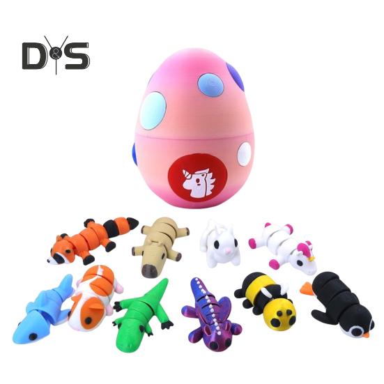 Dračí vejce s mini zvířátky 3D tištěné kloubové figurky zvířat uvnitř kapsy na vajíčko, hračka pro domácí mazlíčky, dárek pro děti, velikonoční košíky, dárky