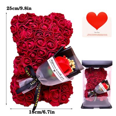 1 Pezzo Orso di Rose Artificiali con Corsage da Polso, Regalo di Compleanno Orso di Rose Artificiali, San Valentino, Matrimonio Festa della Mamma