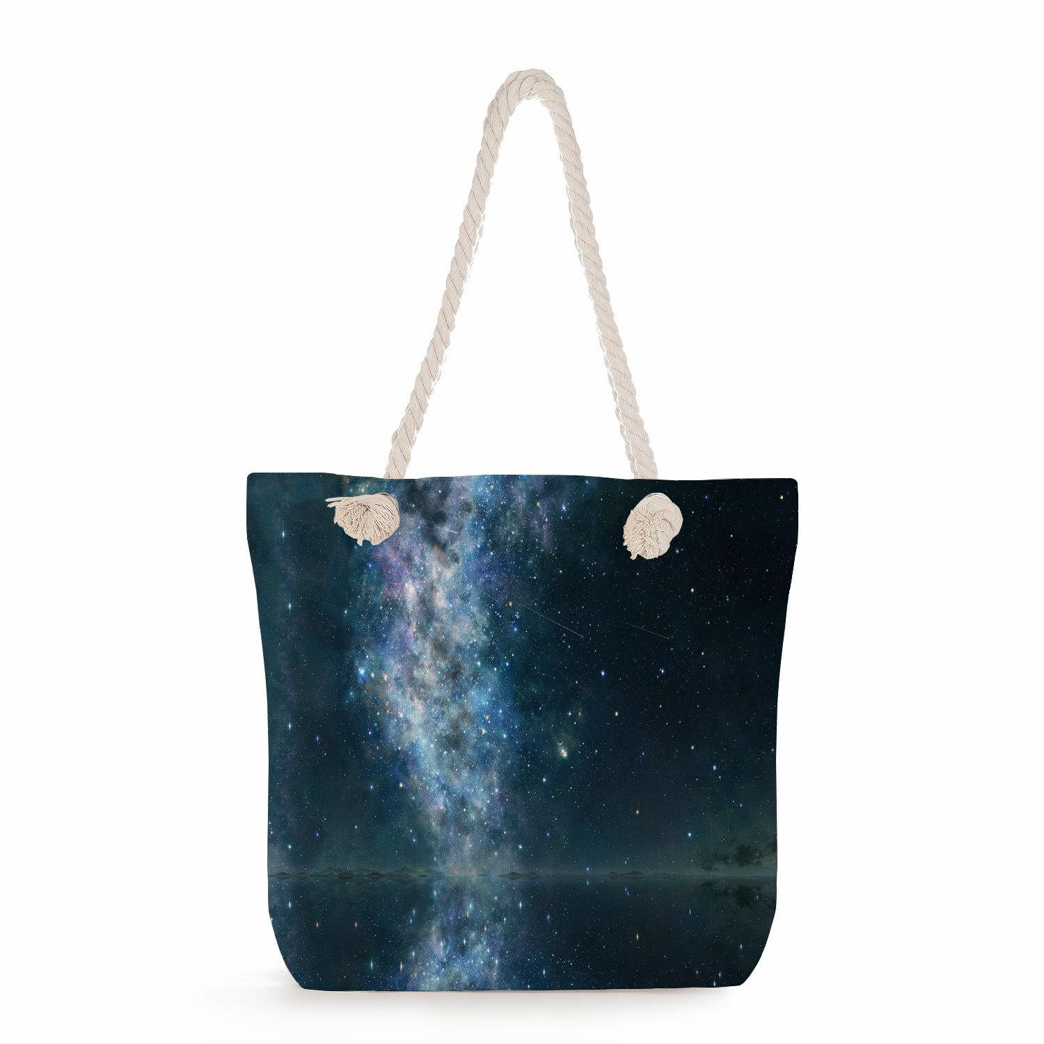 Starry sky print thick rope single-shoulder beach bag 7229