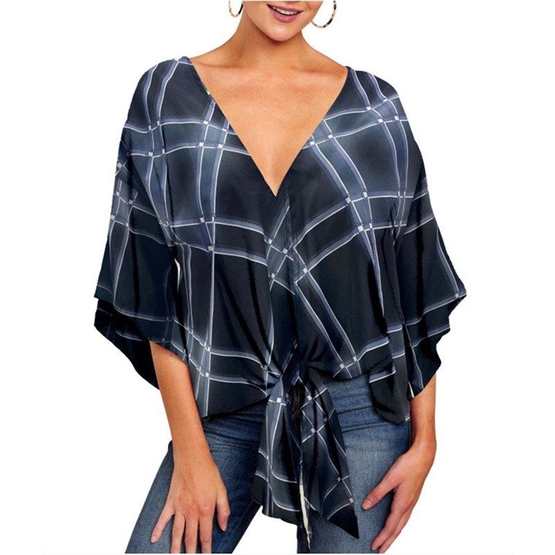 

S-5XL Spring Summer Women Blouse plus Size Ladies Shirt Tops H1 black Gingham 5XL