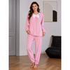 Fall Winter Cute Girl Flannel Pajama Set Bow Round Neck Long Sleeve Loungewear Women