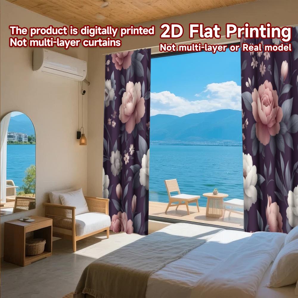 2D FLAT PRINTING 2pcs Curtains (Without Rod) Floral Elegance on Dark Background Easter Festival Minimalist Curtains Prints Light