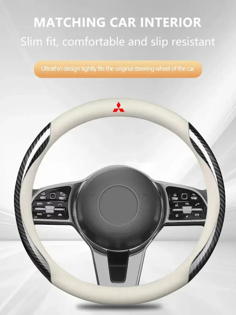 Car Steering Wheel Cover Carbon Fiber Leather For Mitsubishi ASX Lancer Pajero Outlander L200 EVO Lancer EX Motors Metal Label