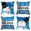 Christmas Day Party Decoration Pillowcase Snowman Blue Pattern Suitable for Home Room Sofa Cushion Cover New Year Gift