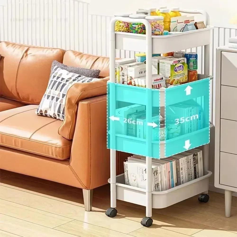 Household Multi-layer Small Cart Storage Rack Floor To Floor Kitchen Bedroom Bathroom Storage Rack Storage Rack with Wheels