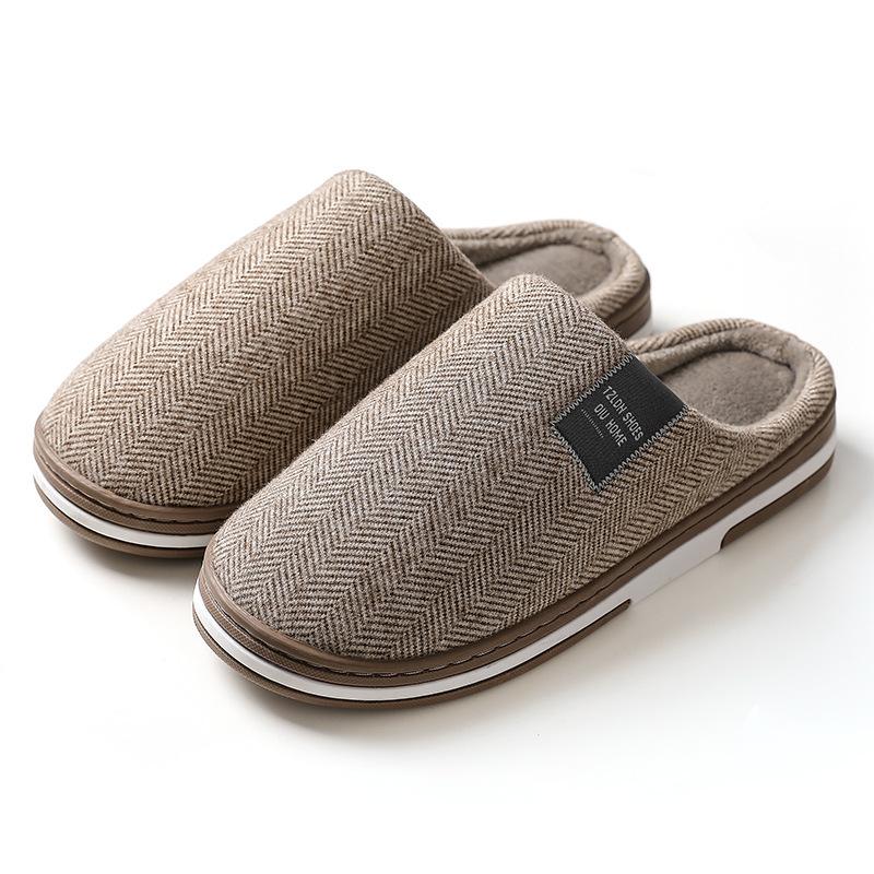 Home cotton slippers men's home autumn and winter thick-bottomed non-slip new indoor warm plush slippers men