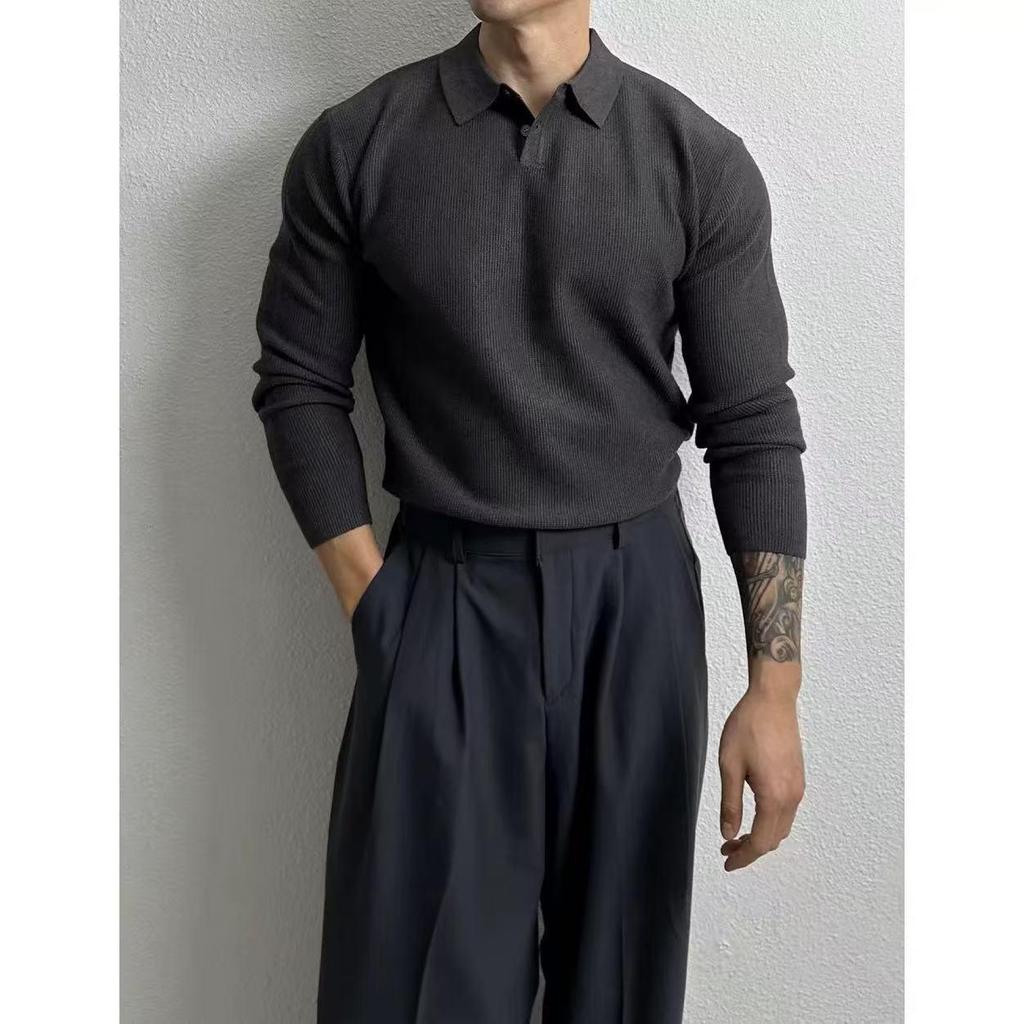 Maglione Polo a Maglia Premium da Uomo - Stile Coreano, Delicato sulla Pelle, Versatile, Vestibilità Larga, Look Maturo