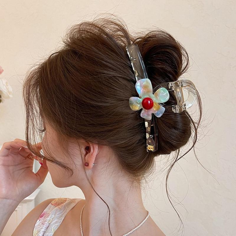 Iridescent Flower Large Shark Hair Claw Elegant Women Back Head Hair Clip Unique Hair Accessory