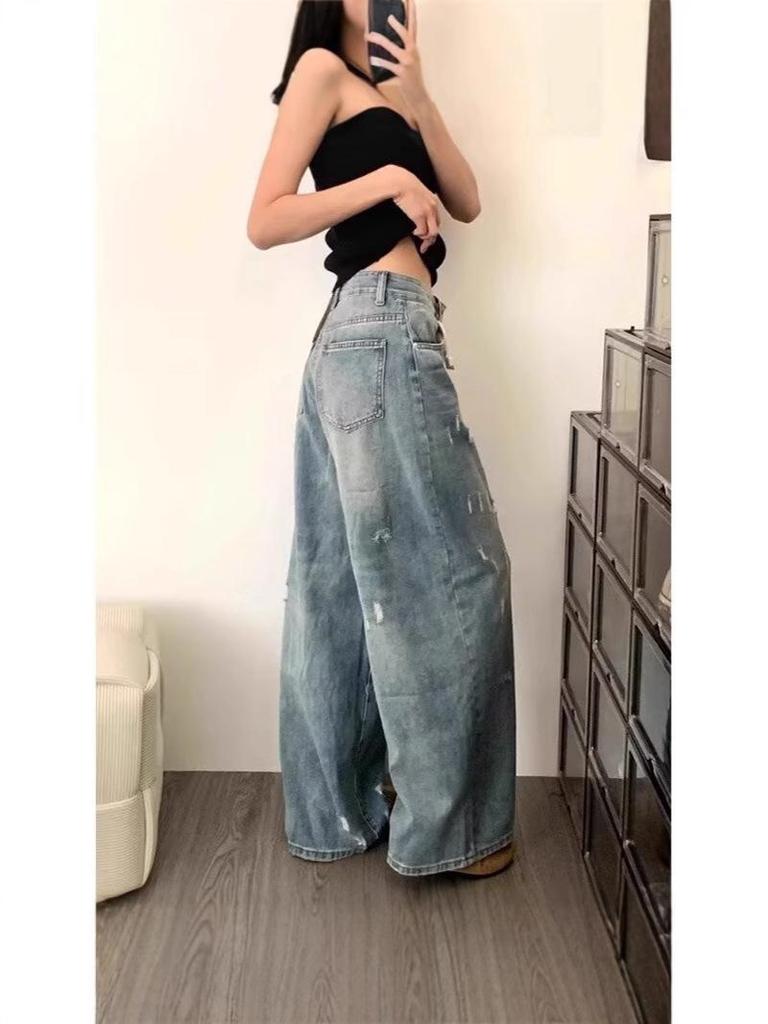 Women's 2025 High-Waisted Distressed Wide-Leg Jeans - Summer Edition