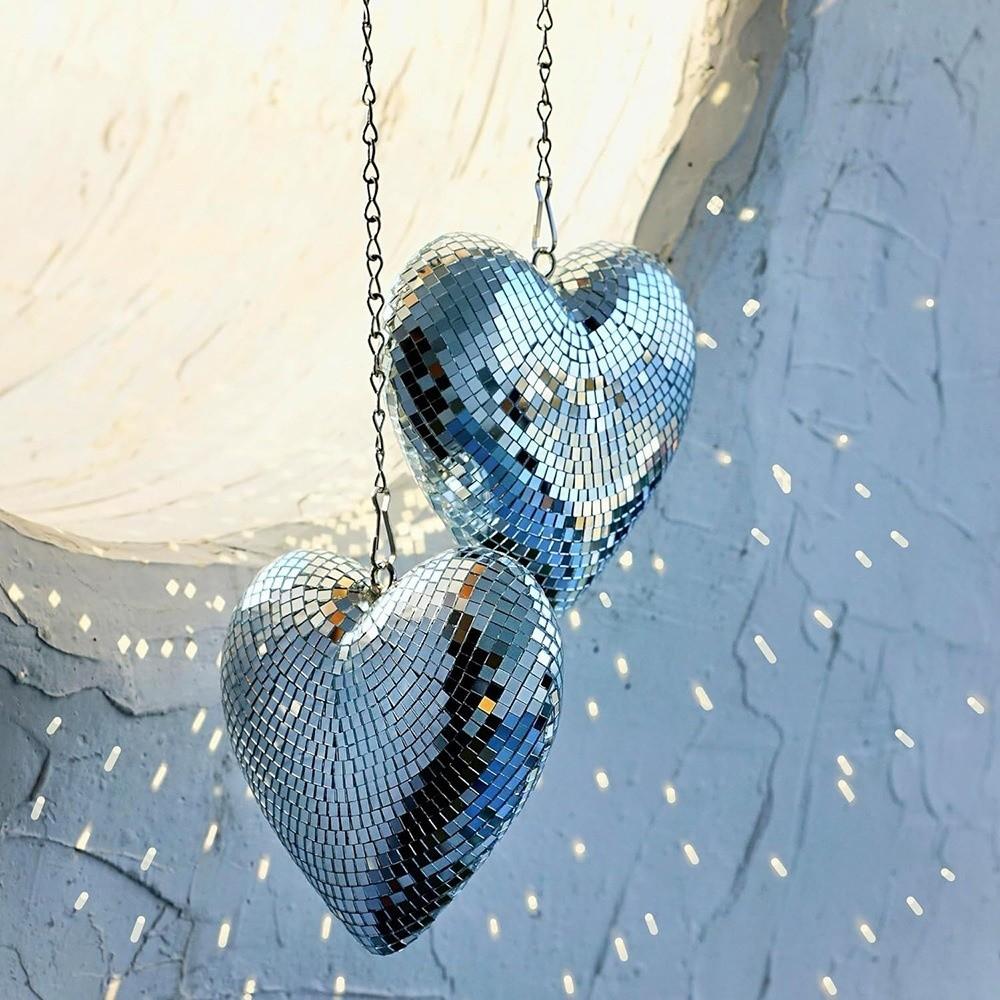 Lightweight Disco Ball Decorations Heart-Shaped Christmas Party Decorations  Keys Chain
