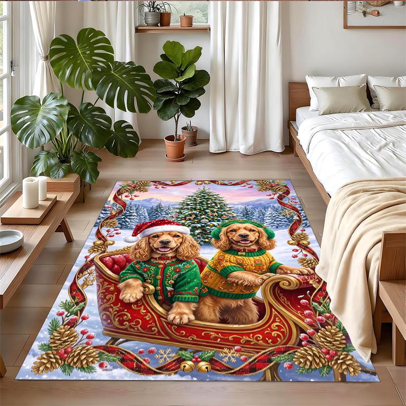 Christmas Printed Square Area Rug Soft Non Slip Floor Carpet For Bedroom Holiday Gift