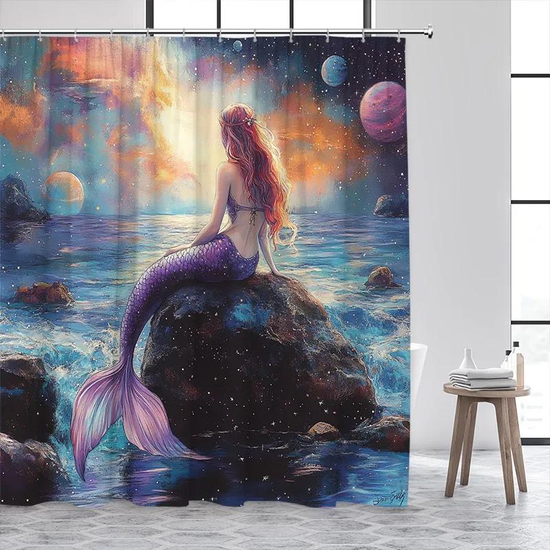 Blue Ocean Lighthouse Shower Curtains Vintage Boat Seagull Sea Waves Watercolour Art Modern Bathroom Curtain Decor With Hooks