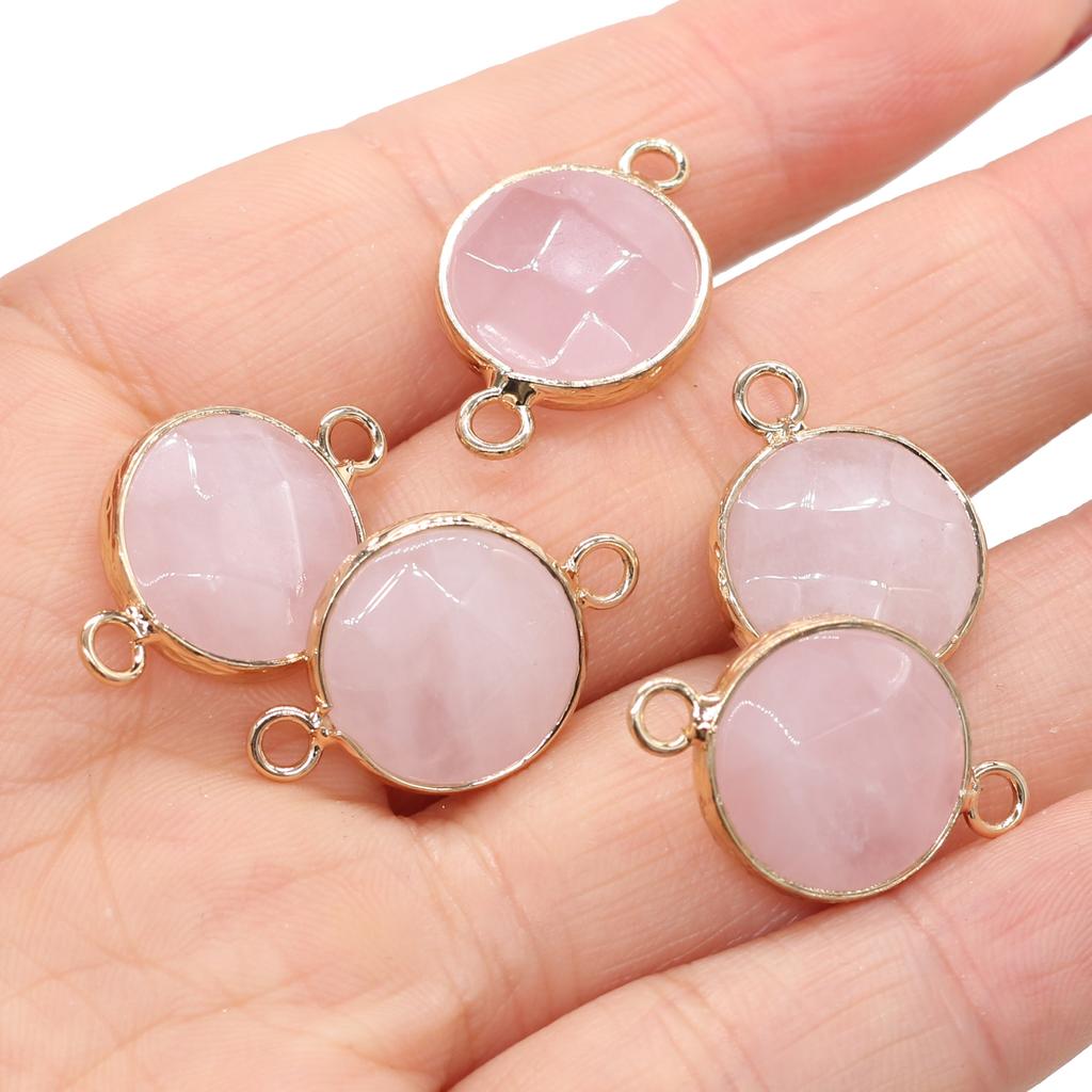 5 Stück Naturstein-Verbinder-Anhänger, runde Quarz-Verbinder für DIY-Armbänder, Halsketten, Ohrringe, Schmuckherstellung, Zubehör, 15 x 24 mm