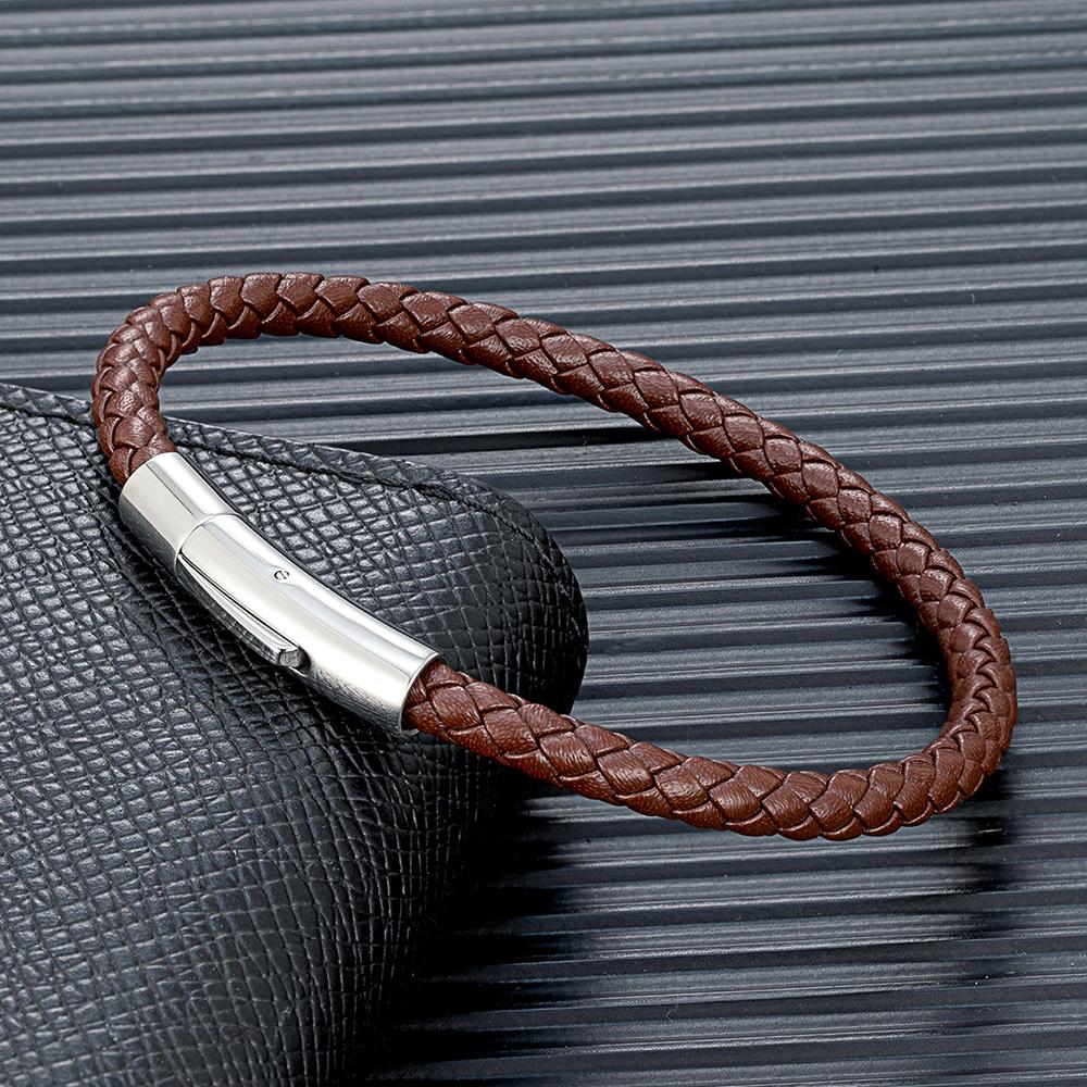 Classic Simple Blue Braided Leather Bracelet Bangle Stainless Steel Magnetic Buckle Jewelry For Men Women Couple