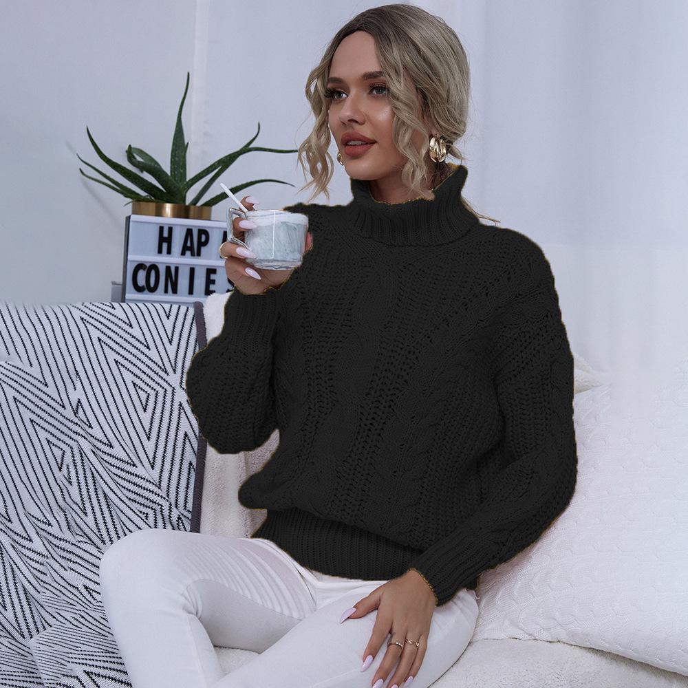 European & American Style Solid Color Cable Knit Turtleneck Sweater - Versatile Autumn/Winter Pullover