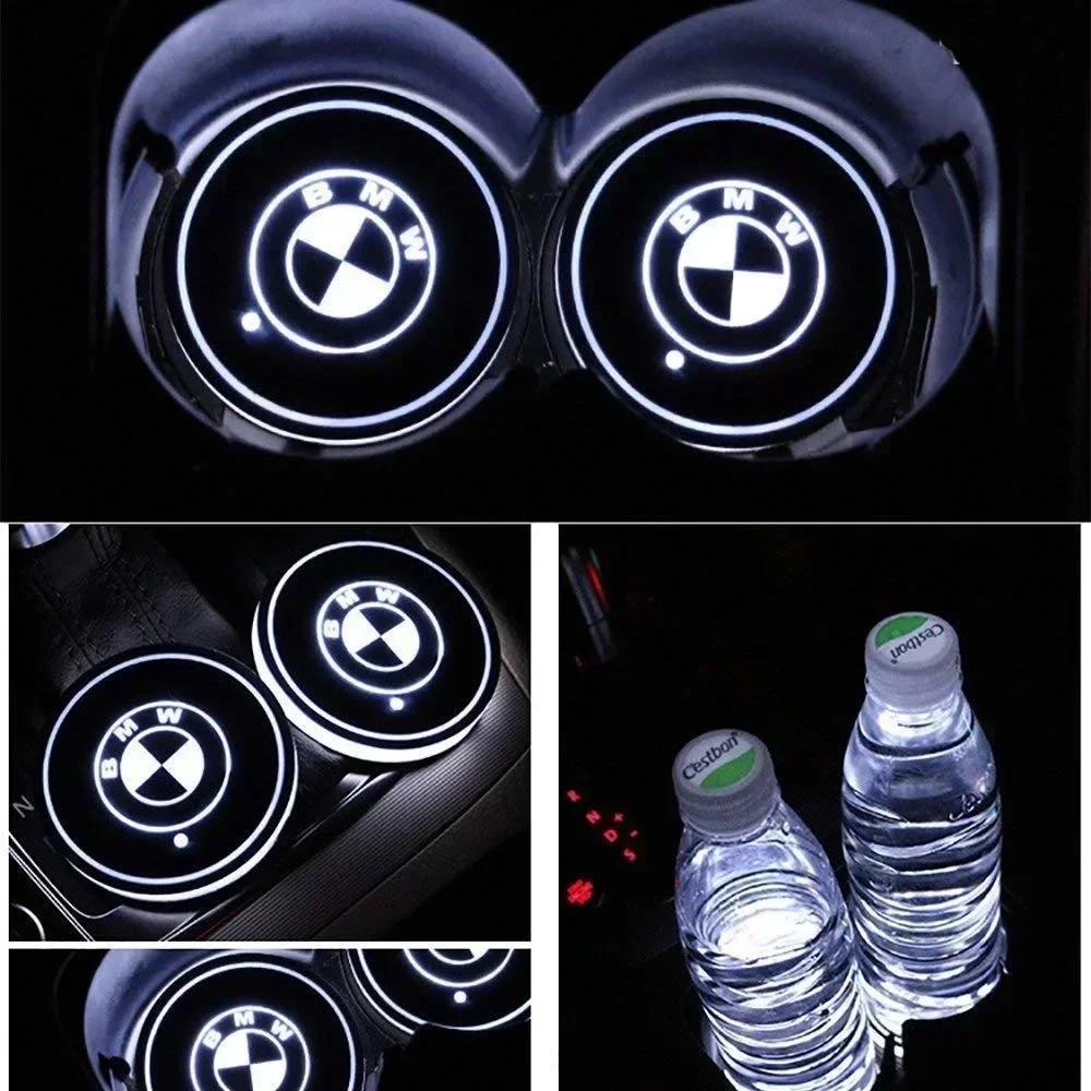 2PCS New LED Cup Holder Light Mats Car Coasters For BMW E90 F20 F30 F34 F36 F10 F15 G20 G30 G32 G01 G02 G05 X1 X2 X3 X4 X5 X6 CVC1