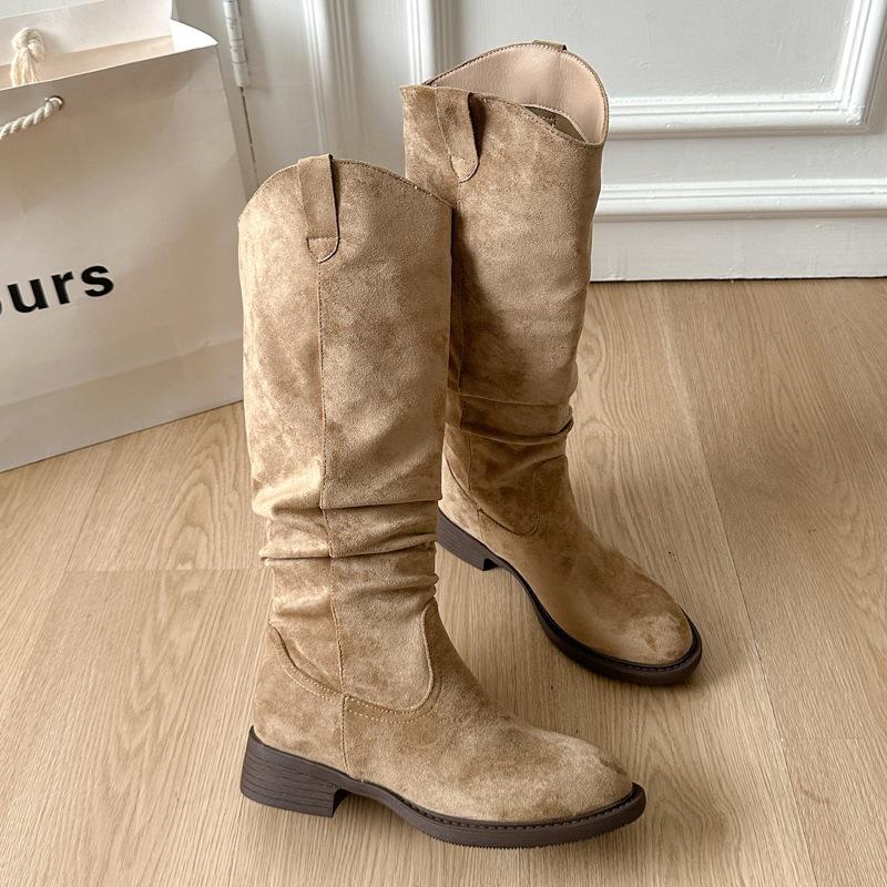 Thick Heel Retro High Boots Knight Boots Women's Shoes 2025 New Autumn and Winter Stacking Boots Pleated Martin Boots Fashion Boots