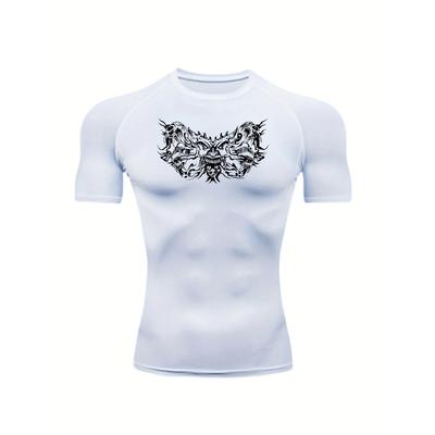 Men's Chest Tattoo-Inspired Skull Compression Shirt High Elasticity Moisture Wicking Bodybuilding Sportswear