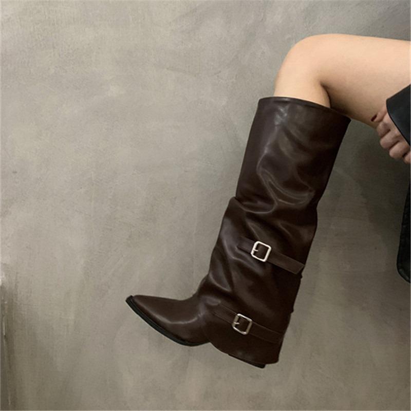 Pointed high boots children's knight boots spring and autumn single boots thick heel belt buckle pipe boots western cowboy boots