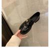Sheepskin version~ super soft leather platform women's small gold buckle thick heel single shoes black British lazy small leather shoes