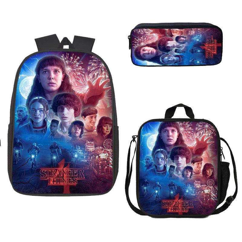 Stranger Things Schoolbag, Pencil Bag, Meal Bag To Map Z Three-Piece Large-Capacity Backpack Colorful