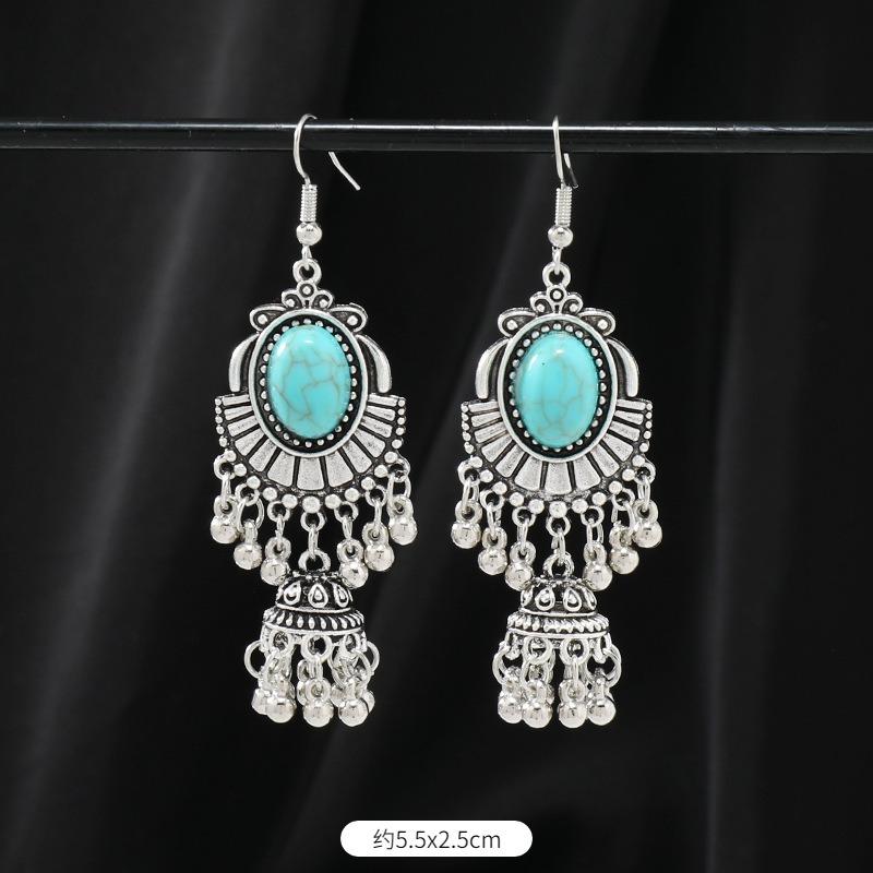 Niche turquoise earrings Bohemian long fringed earrings women's retro design earrings