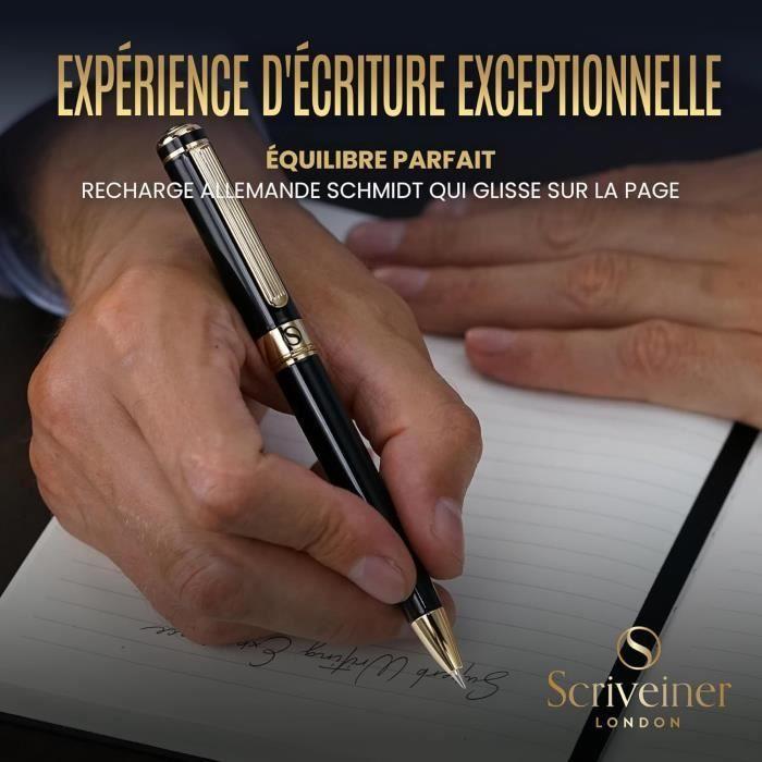 Stylo Bille - Scriveiner - Noir Laqué - Finition Or 24 Carats - Rechargeable - Ergonomique