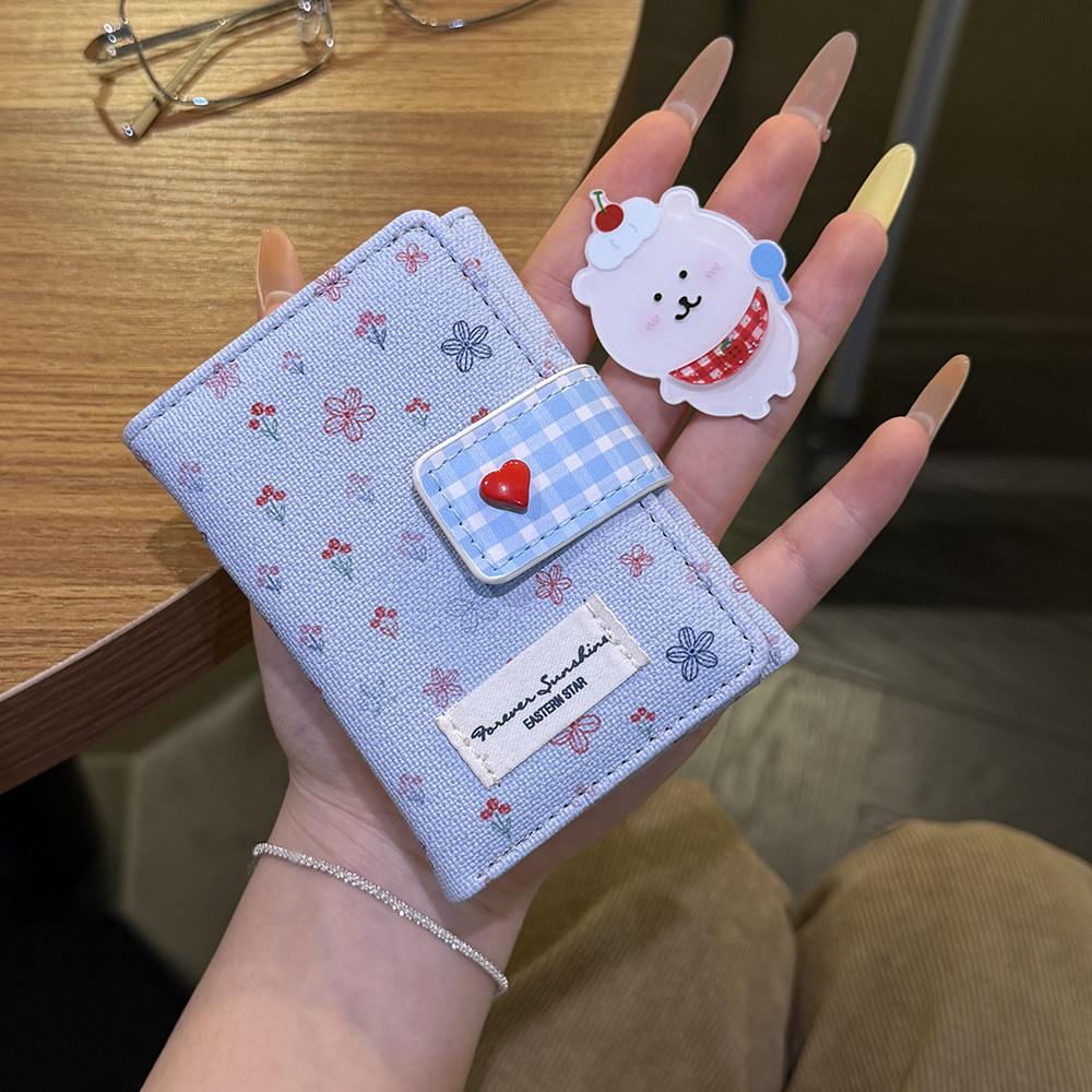 Korean cute floral love short wallet female simple niche multi-function ID bag portable multi-card card bag