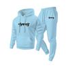 Men's Casual Solid Color Letter-printed Sweatshirt Set, Men's Fleece Hooded Drawstring Sweatshirt And Sweatpants Two-piece Set