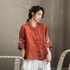 2025 Ethnic Style Ramie Shirt - Lightweight Embroidered Spring/Summer Chinese Design
